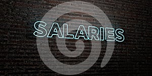 SALARIES -Realistic Neon Sign on Brick Wall background - 3D rendered royalty free stock image