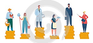 Salary difference, wage gap between rich and poor. People with different incomes, professional income comparison