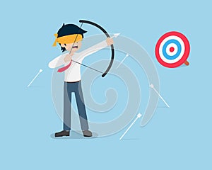 Salary Man Being blindfolded and the arrow misses the target because of being invisible