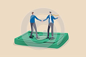 Salary negotiation, pay raise discussion or wages and benefit agreement, business deal or merger and acquisition concept, business photo