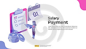 salary payment and payroll illustration concept for annual bonus, income, payout with people character. flat vector for web