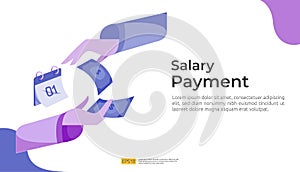 salary payment and payroll illustration concept for annual bonus, income, payout with people character. flat vector for web