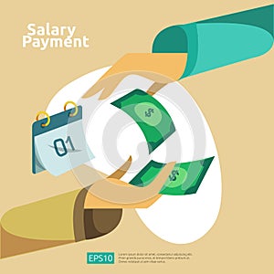 Salary payment and payroll illustration concept for annual bonus, income, payout with people character. flat vector for web landin