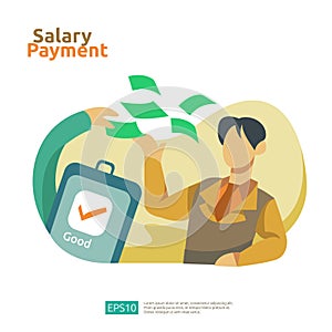 Salary payment and payroll illustration concept for annual bonus, income, payout with people character. flat vector for web landin