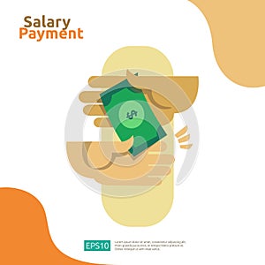 Salary payment and payroll illustration concept for annual bonus, income, payout with people character. flat vector for web landin