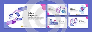 salary payment and payroll illustration set bundle for annual bonus, income, payout with people character. flat vector for web