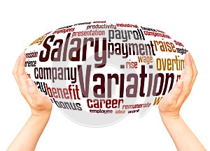 Salary variation word cloud hand sphere concept