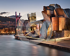 Salbeko Zubia Bridge and Guggenheim Museum in the Morning, Bilbao, Spain