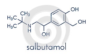 Salbutamol albuterol asthma drug molecule. Often administered via inhaler. Skeletal formula.