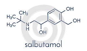 Salbutamol albuterol asthma drug molecule. Often administered via inhaler. Skeletal formula. photo