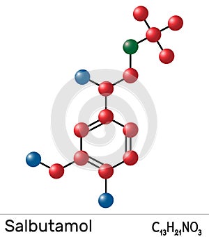 Salbutamol, albuterol molecule. It is a short-acting agonist used in the treatment of asthma and COPD photo