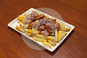 Salchipapas, typical Peruvian food. photo