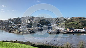 Salcombe town, harbour and marina on a sunny day - Devon