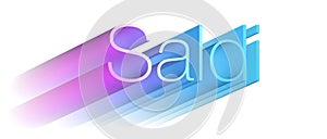 Saldi, 3d multicolored Word, alphabet, 3d illustration, italian Word for Sales, white background