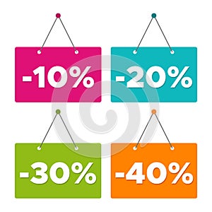 Sale -10%, -20%, -30% & -40% hanging Door Sign