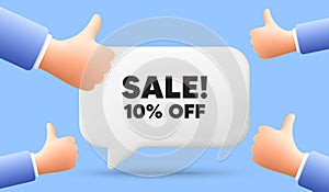 Sale 10 percent off discount. Promotion price offer sign. 3d speech bubble banner. Vector