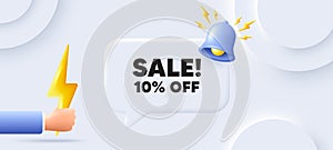 Sale 10 percent off discount. Promotion price offer sign. Neumorphic background. Vector