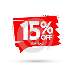 Sale 15% off, discount banner design template, promo tag. Shopping poster, vector illustration