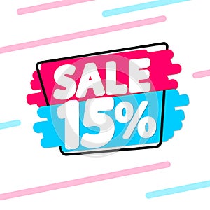 Sale 15% off, discount banner design template, promo tag, vector illustration