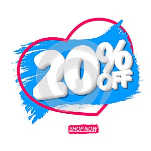 Sale 20% off, banner design template, discount tag, grunge brush, vector illustration