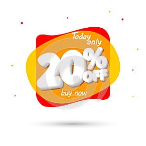 Sale 20% off, bubble banner design template, discount tag, app icon, best offer, promotion poster, vector illustration