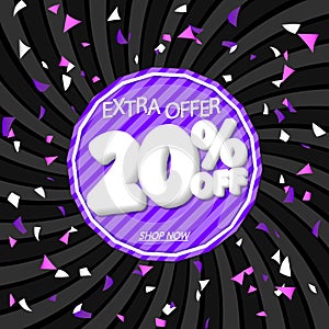 Sale 20% off, discount banner design template, extra offer, promo tag, vector illustration