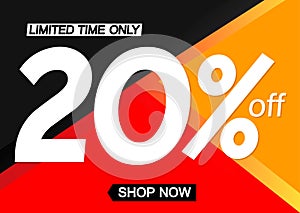 Sale 20% off, poster design template, discount banner, special offer, end of season, vector illustration