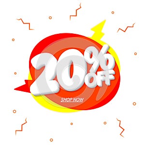 Sale 20% off tag, speech bubble banner design template, discount tag, app icon, vector illustration