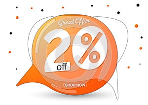 Sale 20% off tag, speech bubble banner design template, discount tag, app icon, vector illustration