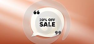 Sale 20 percent off discount. Promotion price offer sign. Chat speech bubble 3d banner. Vector