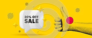 Sale 20 percent off discount. Promotion price offer sign. Hand showing thumb up like. Vector