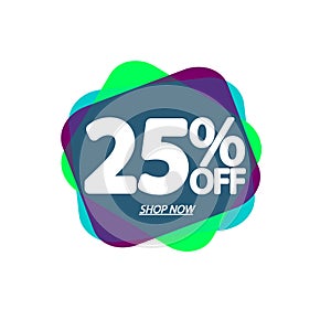 Sale 25% off, bubble banner design template, discount tag, app icon, end of season, vector illustration