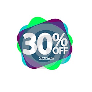 Sale 30% off, bubble banner design template, discount tag, app icon, end of season, vector illustration