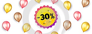 Sale 30 percent off banner. Discount sticker shape. Vector