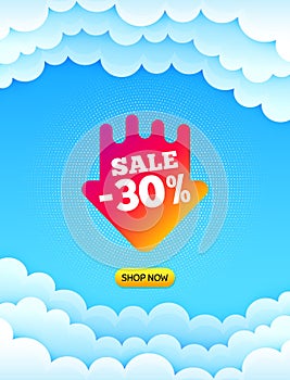 Sale 30 percent off sticker. Discount banner shape. Vector