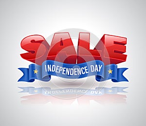 Sale 3D text with blue ribbon for promotion on Independence Day Sale