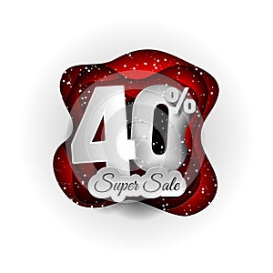 Sale 40% banner original design white and red and snow. Paper art craft style