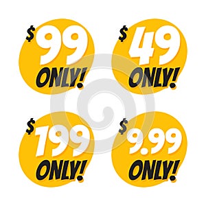 Sale 49 99 199 and 9.99 Dollars Only Offer Badge Sticker Design in Flat Style.