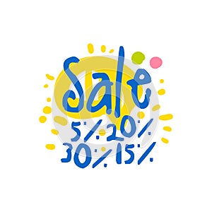 Sale 5, 15, 20, 30 percent off logo template, special offer label, banner, advertising badge or sticker tag colorful
