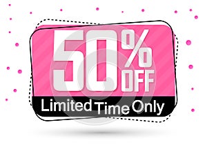 Sale 50% off, banner design template, discount tag, special offer, big deal, lowest price, promotion poster, vector illustration