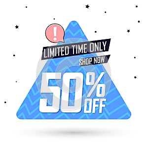 Sale 50% off, banner design template, discount tag, special offer, big deal, lowest price, promotion poster, vector illustration