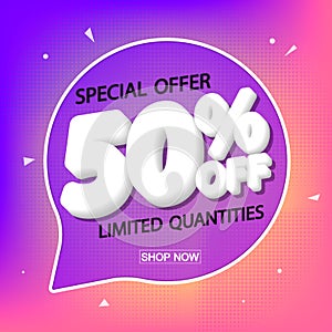 Sale 50% off, poster design template, discount banner, special offer, end of season, vector illustration
