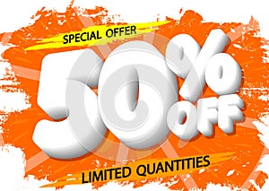 Sale 50% off, poster design template, discount banner, special offer, end of season, vector illustration