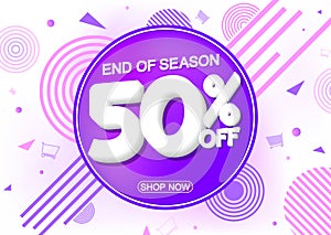Sale 50% off, poster design template, discount banner, special offer, end of season, vector illustration