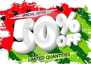 Sale 50% off, poster design template, discount banner, special offer, end of season, vector illustration