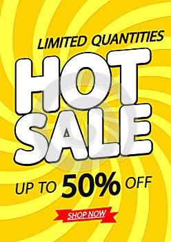Sale 50% off, poster design template, limited quantities, discount banner, vector illustration