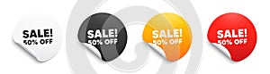 Sale 50 percent off discount. Promotion price offer sign. Round sticker badge banner. Vector