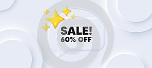 Sale 60 percent off discount. Promotion price offer sign. Neumorphic background. Vector