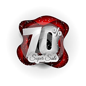 Sale 70% banner original design white and red and snow. Paper art craft style