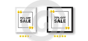 Sale 75 percent off discount. Promotion price offer sign. Photo frame with 3d quotation icon. Vector